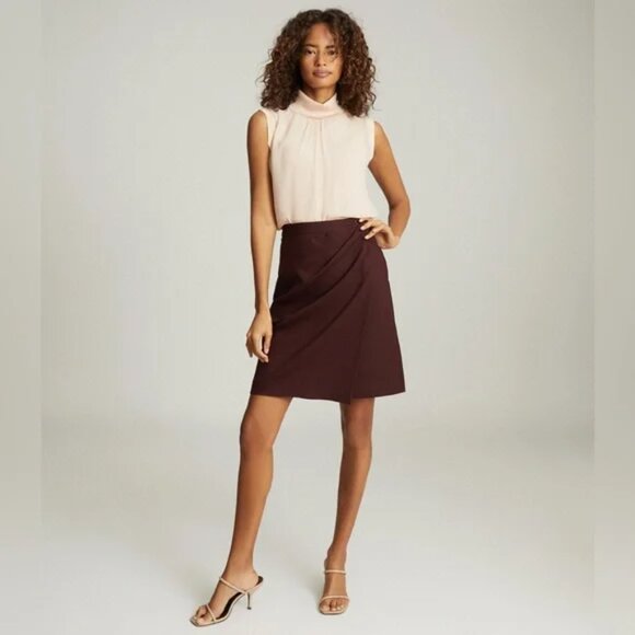 Reiss Freya Tailored Pencil Skirt Wool Berry Maroon Burgundy Women's Size 2 - Picture 2 of 13